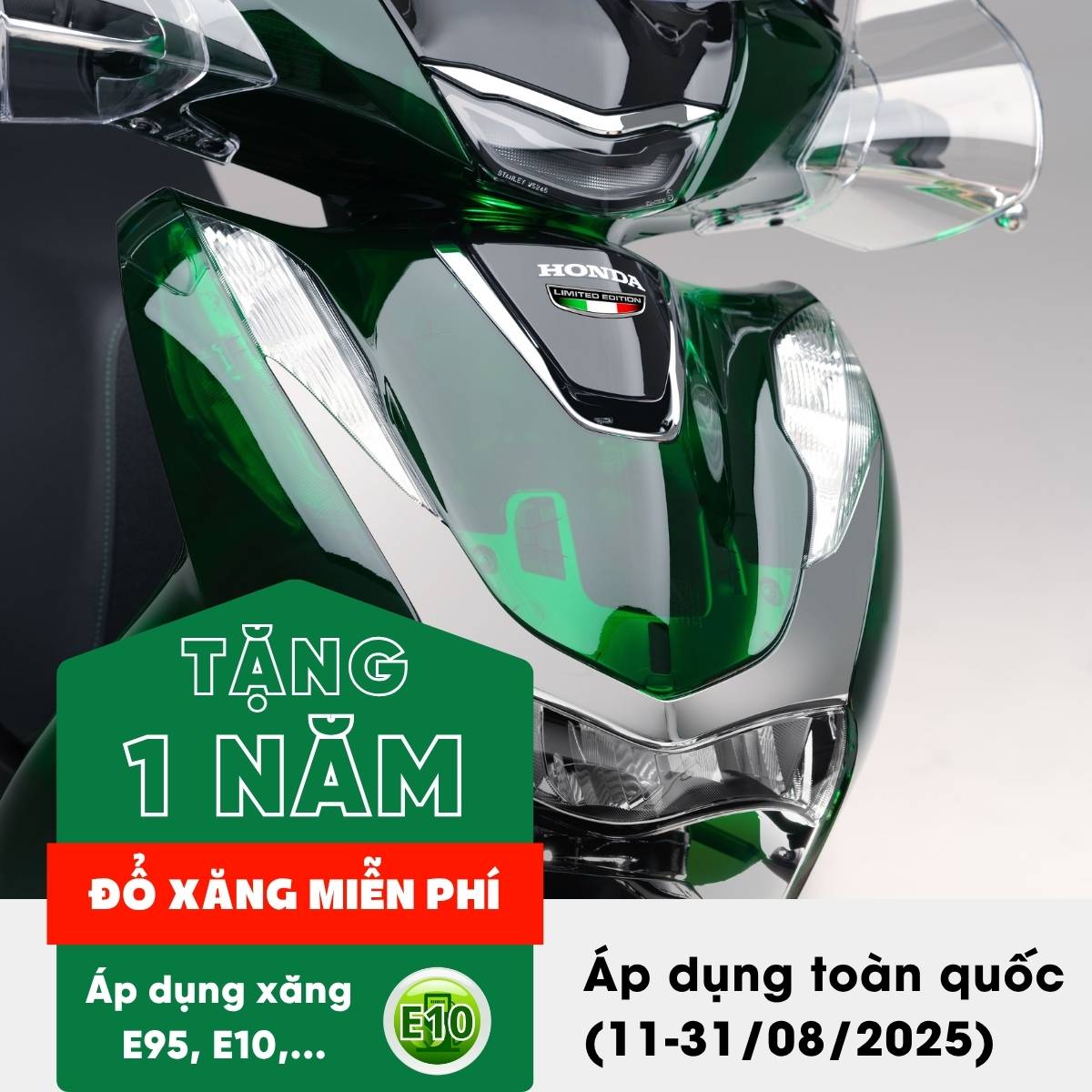 tặng xăng E10 khi mua xe Honda SH Ý Vetro